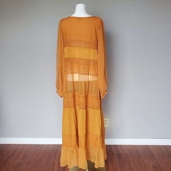 Sundance Adore Moi Dress Boho Lagenlook Maxi Mixed-Media Eyelet in Honey Size L - Picture 7 of 8